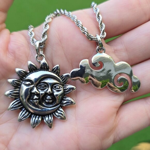 PTLHZ ✦ Sun & Cloud Charms Necklace Set ✦ Silver Rope Chains Celestial NWT - Picture 3 of 9